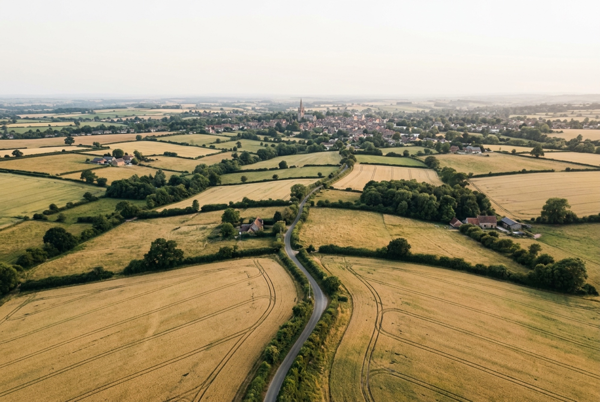 Aerial photograph of a landscape with infrastructure and development land